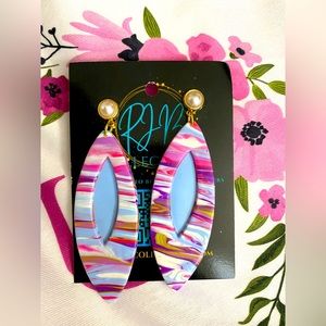 Handmade Pearl Top Pink and Violet Swirl Pierced Earrings